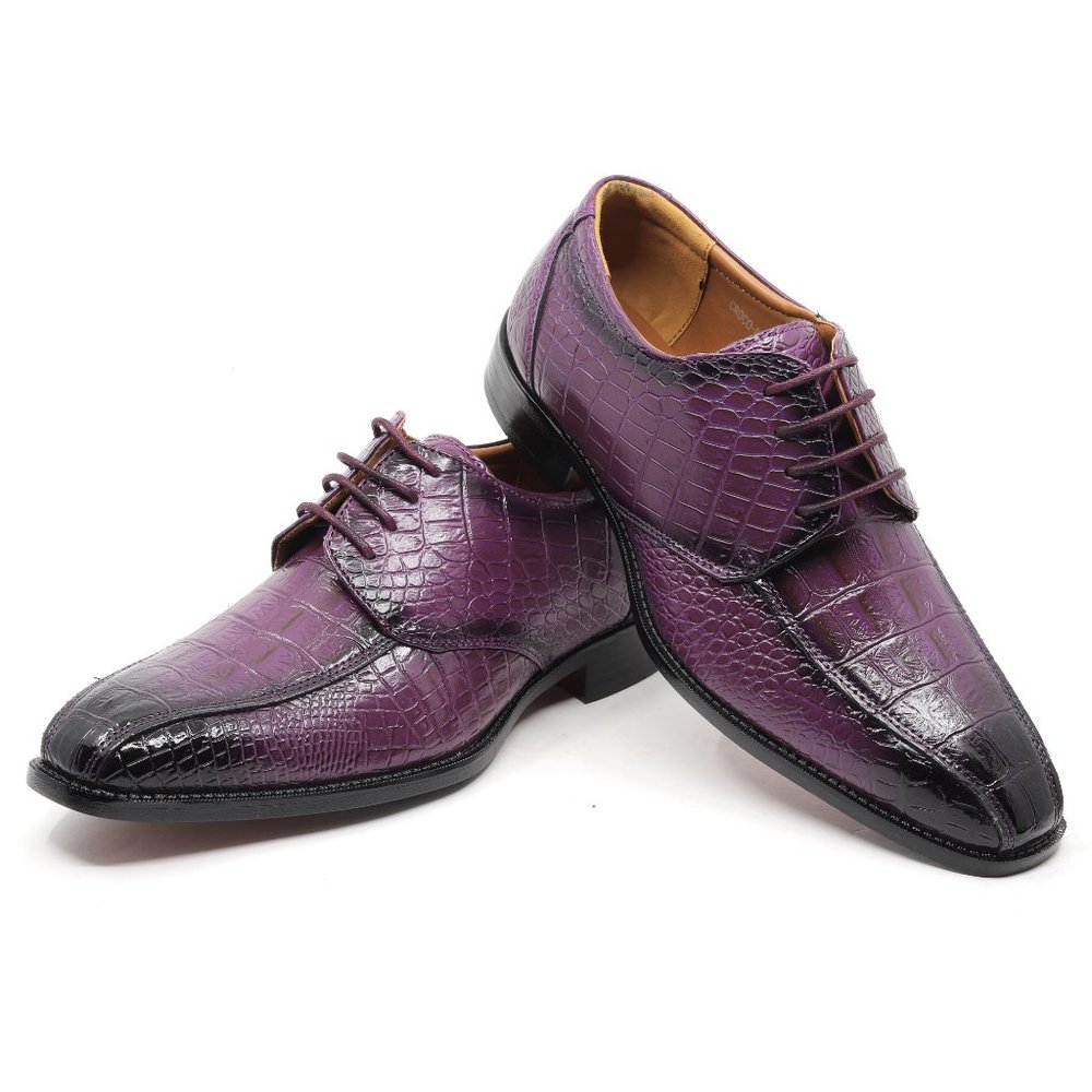 Purple Men's Alligator Crocodile Print Oxford Fashion Lace Up Dress Shoe - Picture 5 of 5